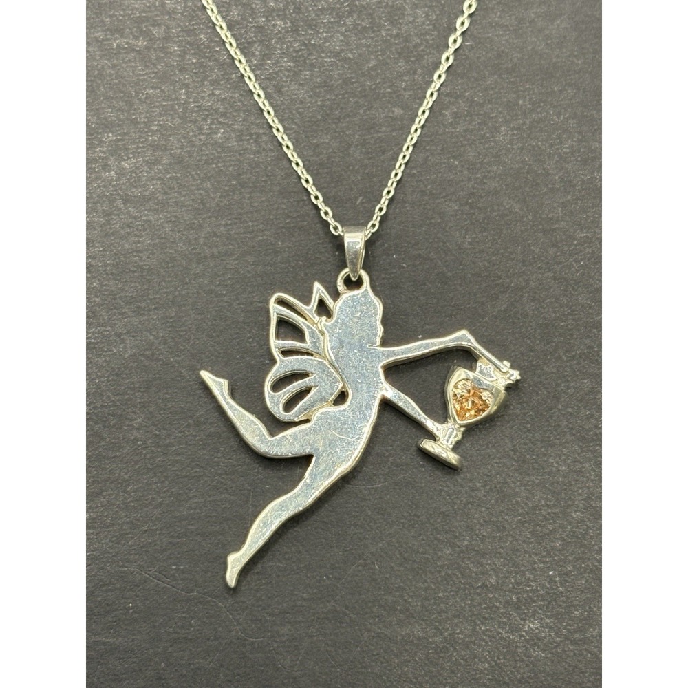 EUC 22" Sterling Silver Cubic Zirconia Fairy Pendant Necklace 9 Grams H24